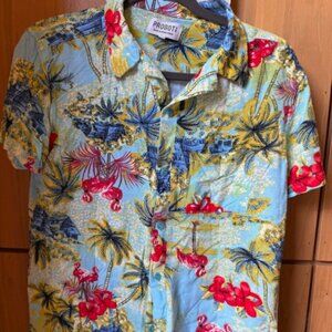 Pre-Loved Progoti Blue Flowered Hawaiian Short Sleeve Shirt - Men's M